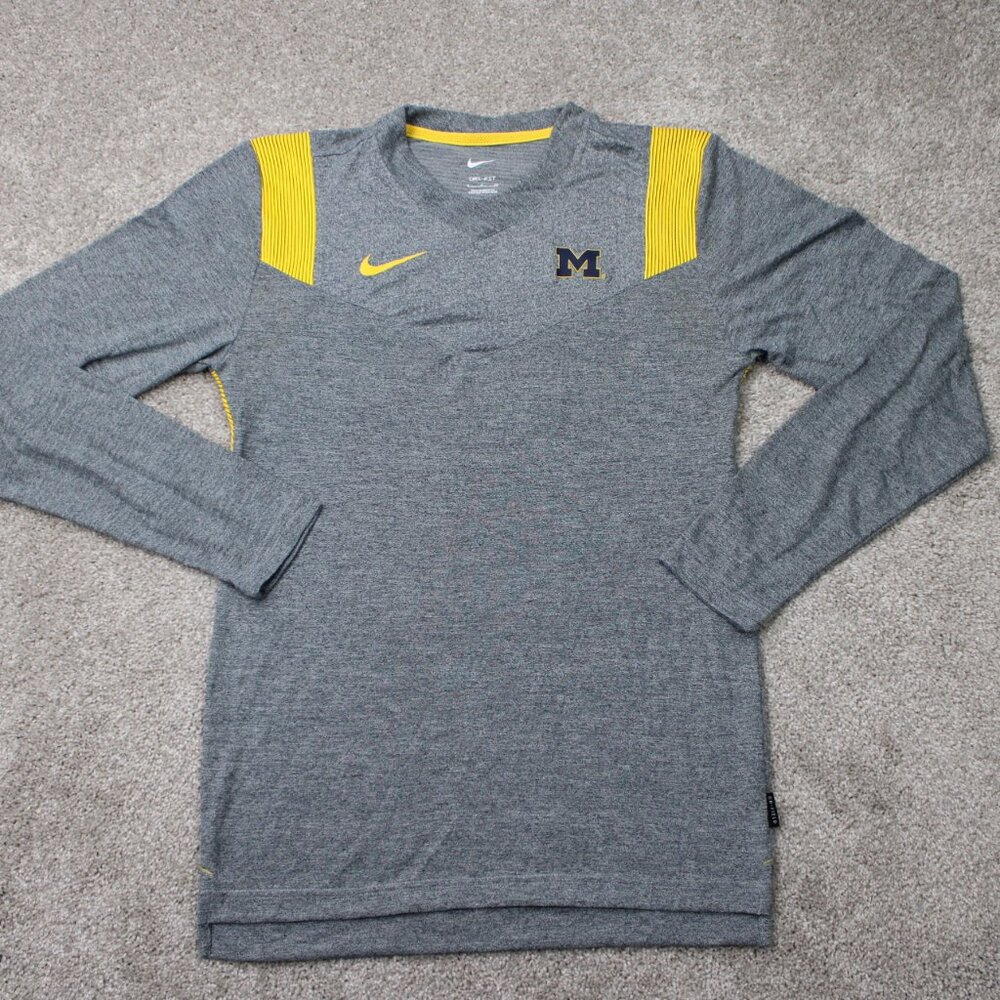 Nike Michigan Wolverines Shirt Mens Small Gray Dri-Fit On-Field Apparel L/S